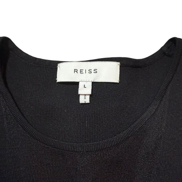 Reiss Venus Sheer Sleeve Plunge Top Black Mesh Panels Long Sleeve - Size Large - Picture 2 of 13